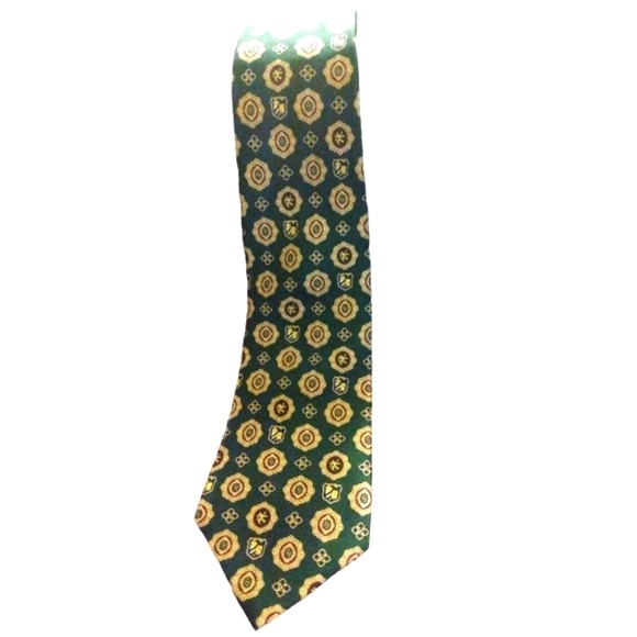 90's Tommy Hilfiger Italian Silk (100%) Tie Geo Regal Crest Design Color Block - Picture 1 of 8